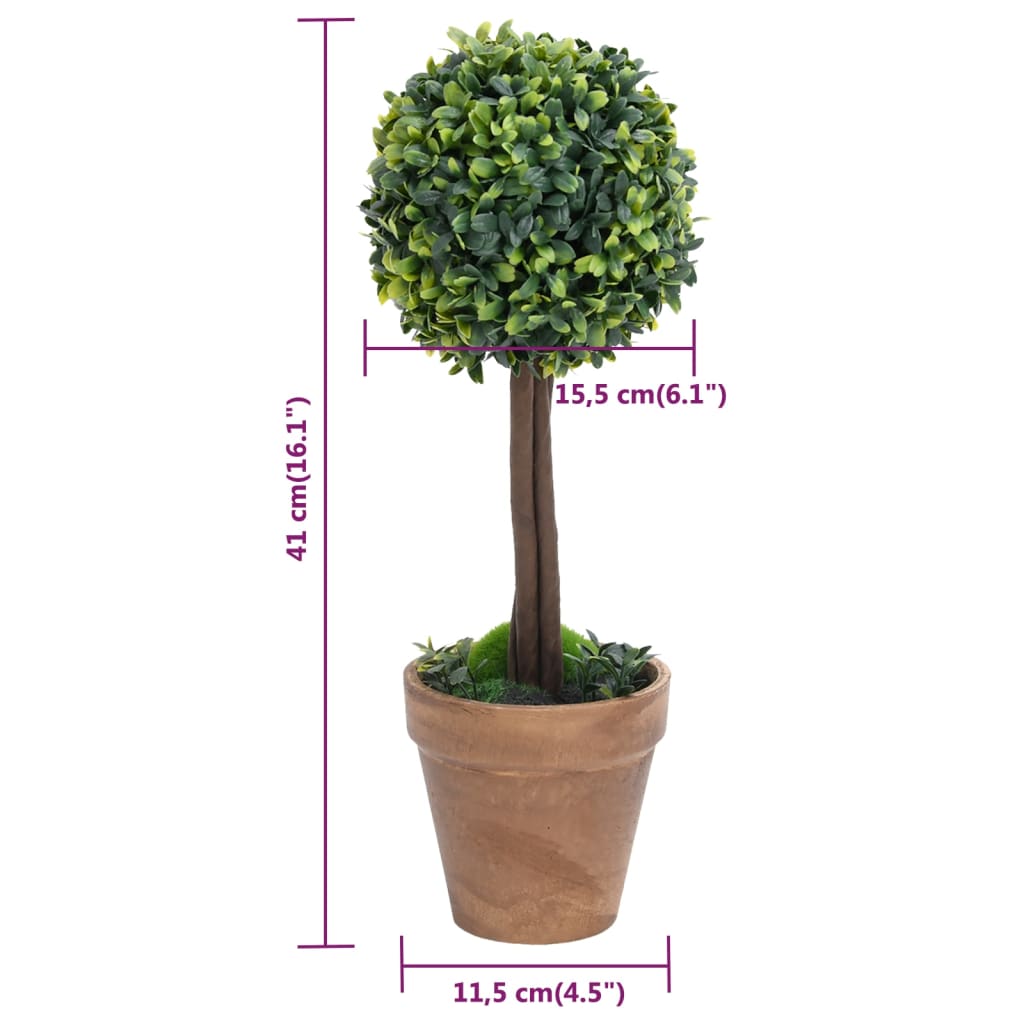 Kunstplanten met pot 2 st buxus bolvorming 41 cm groen - AllerleiShop