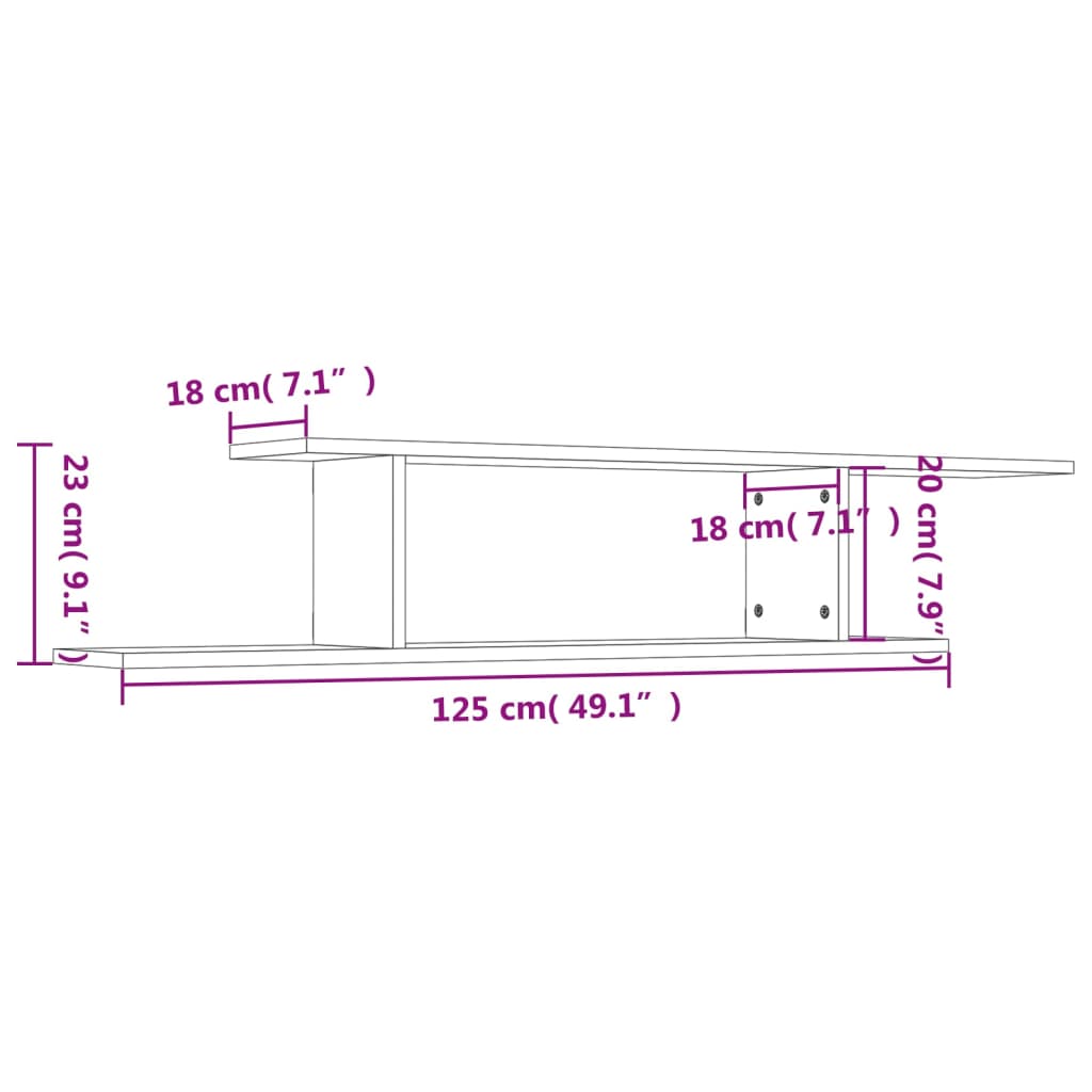 Tv-wandschap 125x18x23 cm bewerkt hout betongrijs - AllerleiShop