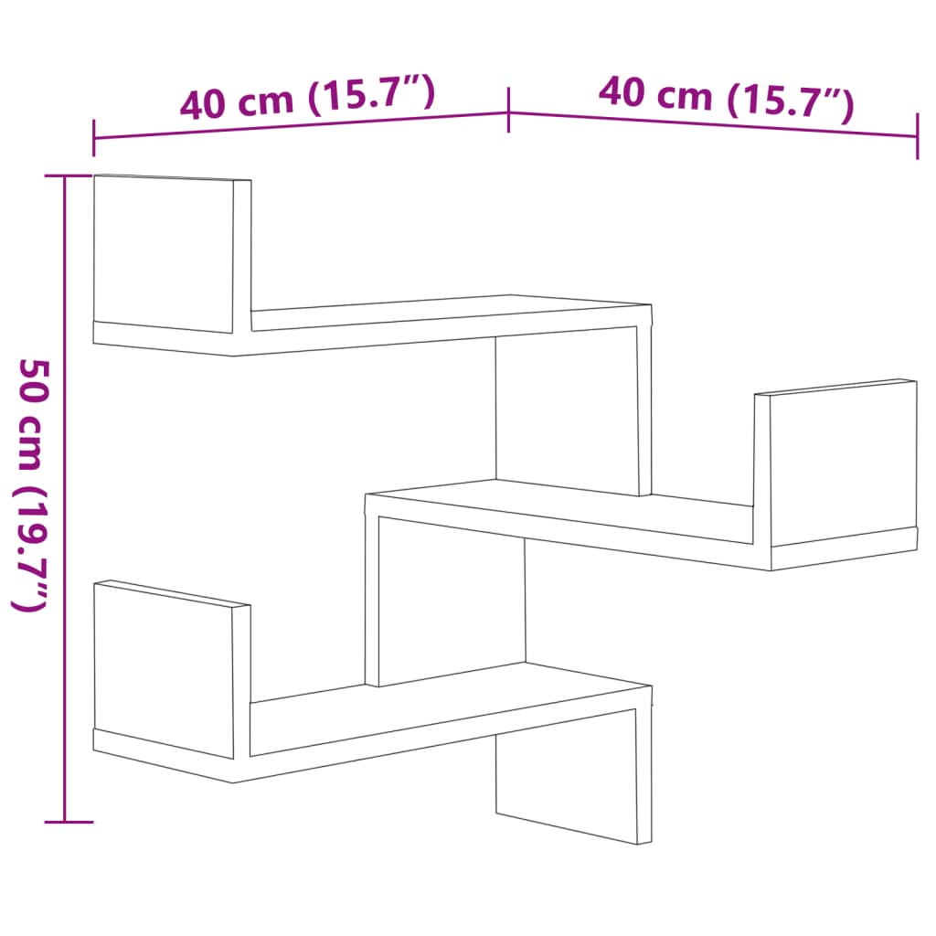 Hoekwandschappen 2 st 40x40x50 cm bewerkt hout zwart - AllerleiShop