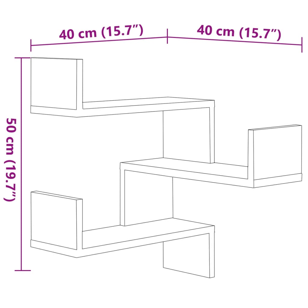 Hoekwandschappen 2 st 40x40x50 cm bewerkt hout hoogglans wit - AllerleiShop