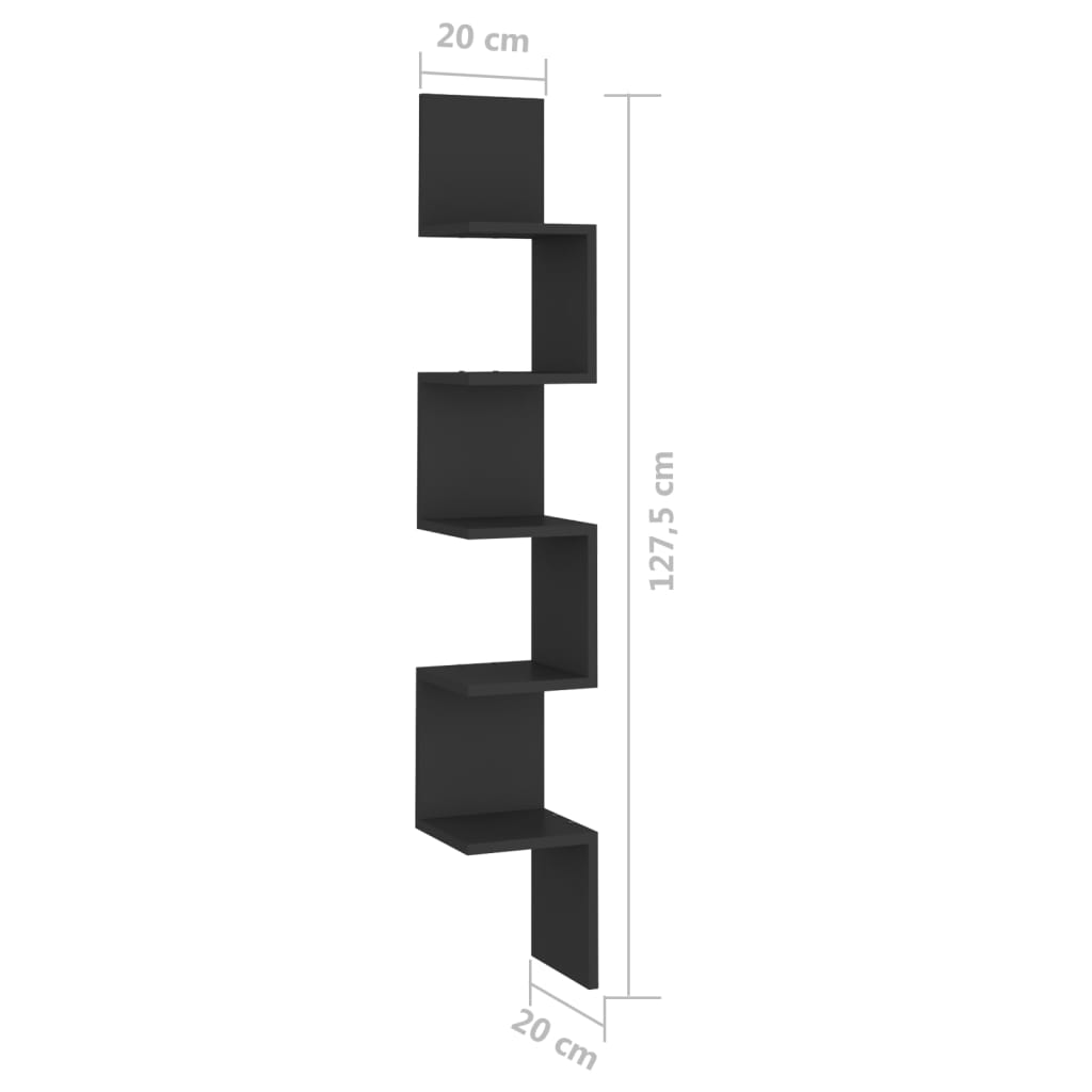 Hoekwandschap 20x20x127,5 cm bewerkt hout zwart - AllerleiShop