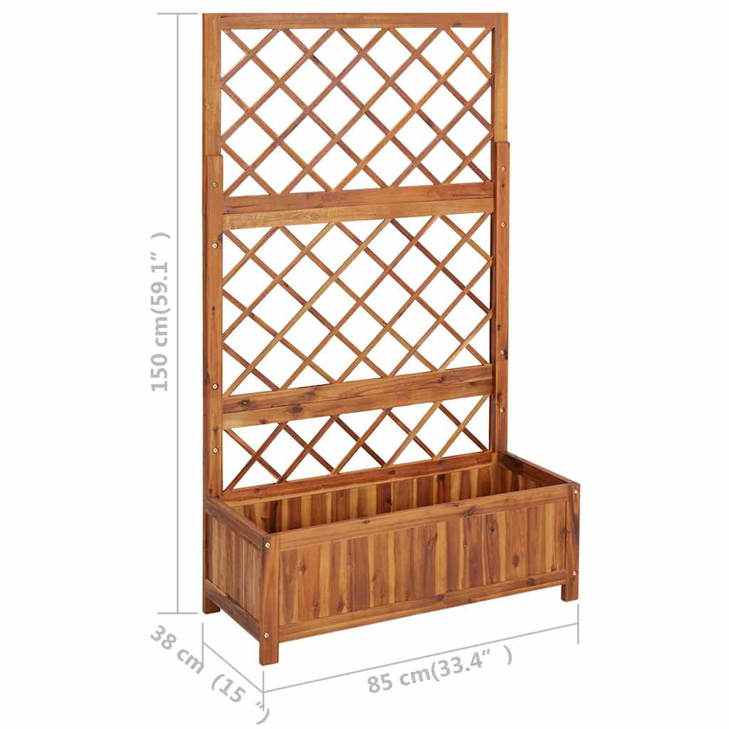 Plantenbak verhoogd met latwerk 85x38x150 cm massief acaciahout