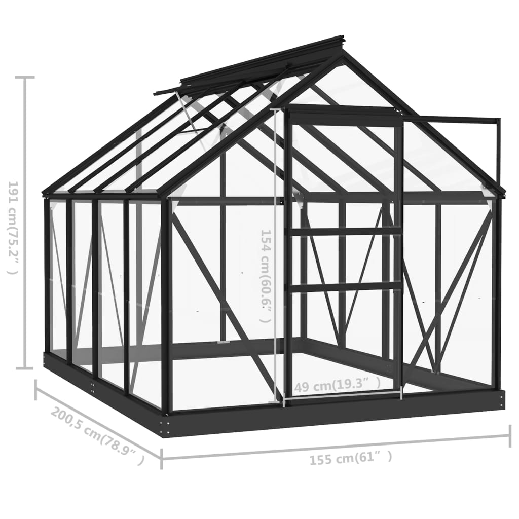 Vervangend frame tuinkas 155x103x191 cm aluminium antraciet
