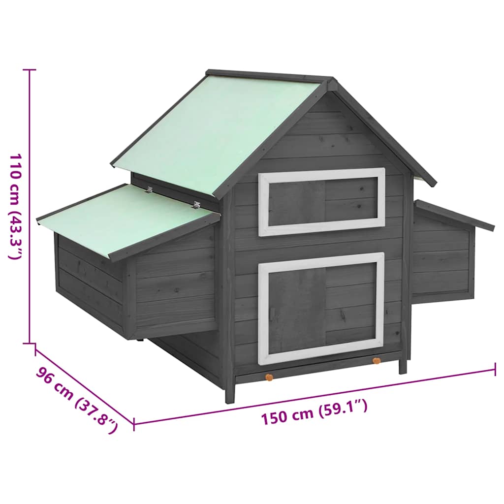 Kippenhok 150x96x110 cm massief vurenhout grijs en wit