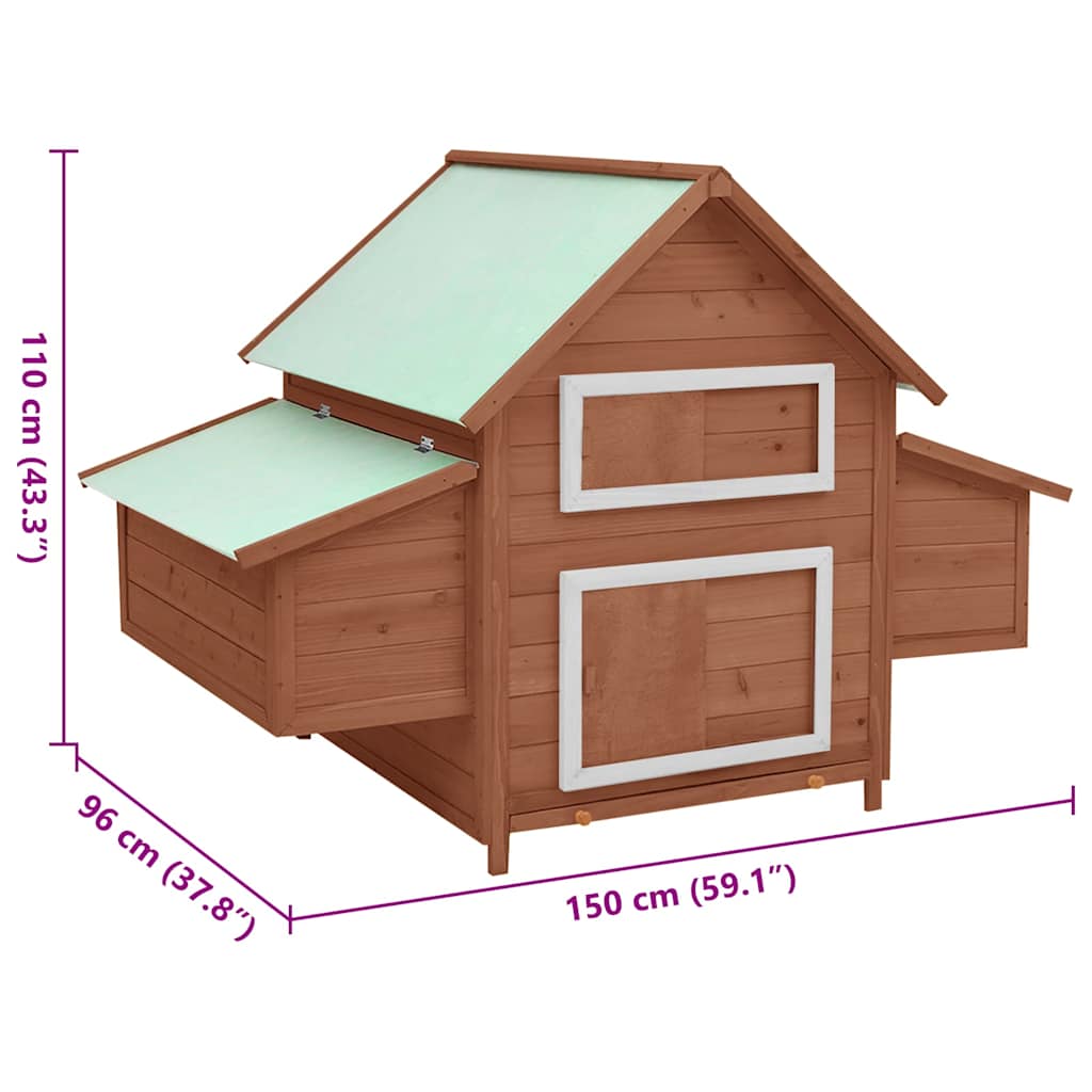 Kippenhok 150x96x110 cm massief vurenhout mokkakleurig en wit