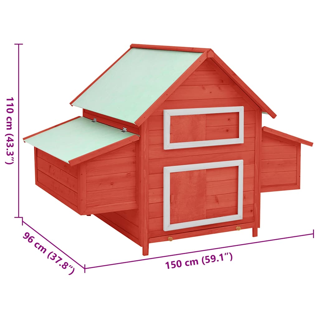 Kippenhok 150x96x110 cm massief vurenhout rood en wit