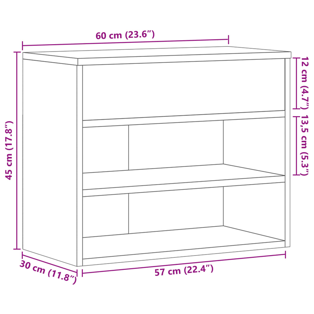 Schoenenbank 60x30x45 cm bewerkt hout sonoma eikenkleurig - AllerleiShop