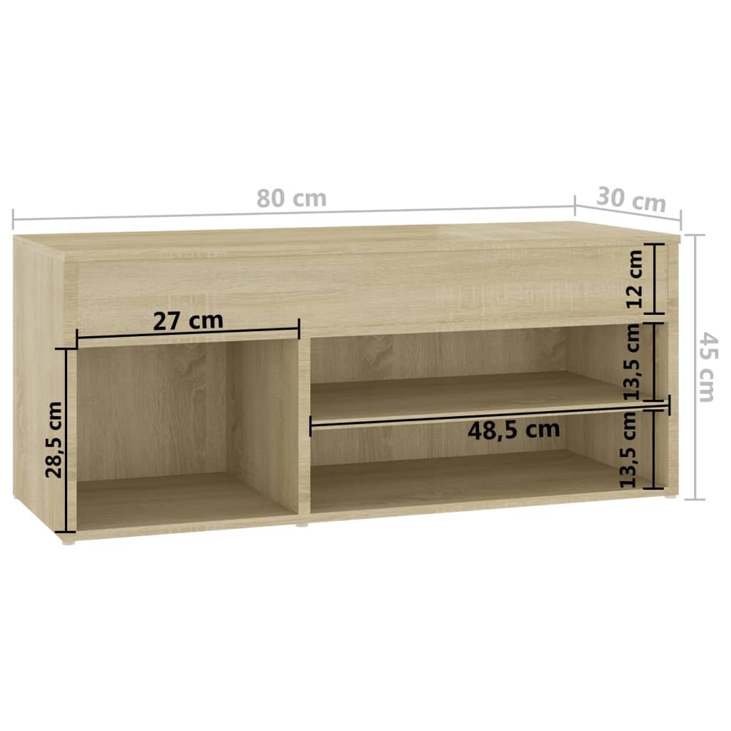 Schoenenbank 80x30x45 cm bewerkt hout sonoma eikenkleurig - AllerleiShop