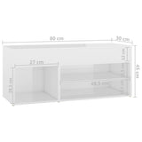 Schoenenbank 80x30x45 cm bewerkt hout hoogglans wit - AllerleiShop