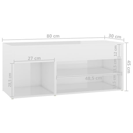 Schoenenbank 80x30x45 cm bewerkt hout hoogglans wit - AllerleiShop