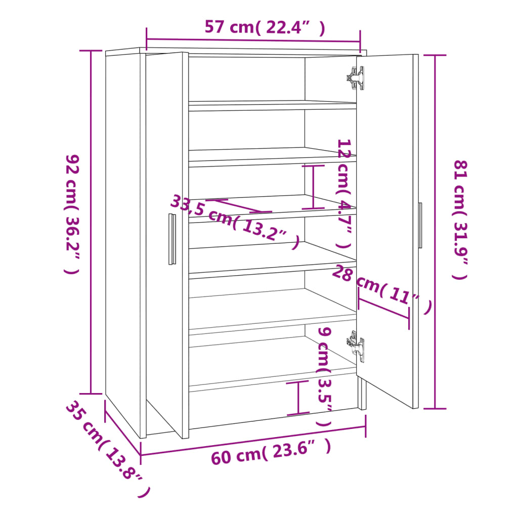 Schoenenkast 60x35x92 cm bewerkt hout wit - AllerleiShop