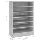 Schoenenkast 60x35x92 cm bewerkt hout betongrijs - AllerleiShop