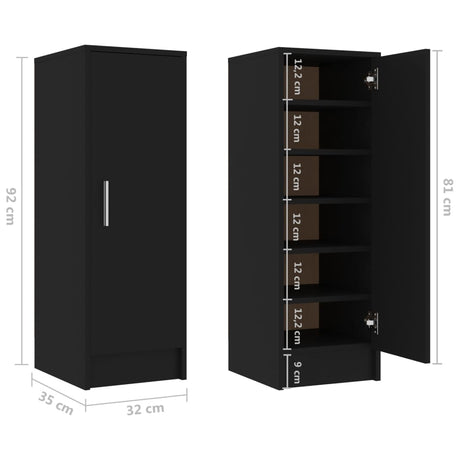 Schoenenkast 32x35x92 cm bewerkt hout zwart - AllerleiShop