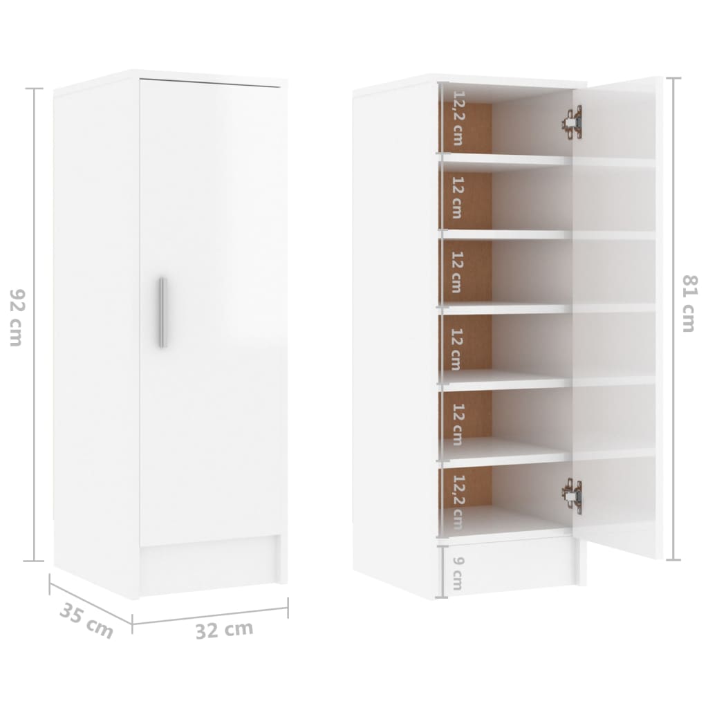 Schoenenkast 32 x 35 x 92 cm bewerkt hout hoogglans wit