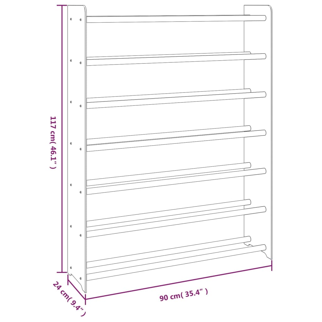 Schoenenrek 90x24x117 cm bewerkt hout grijs - AllerleiShop