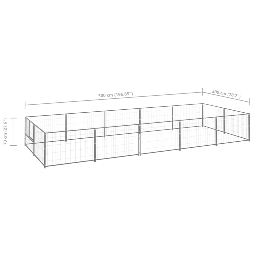 Hondenkennel 10 m² staal zilverkleurig - AllerleiShop