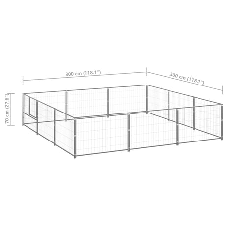 Hondenkennel 9 m² staal zilverkleurig - AllerleiShop