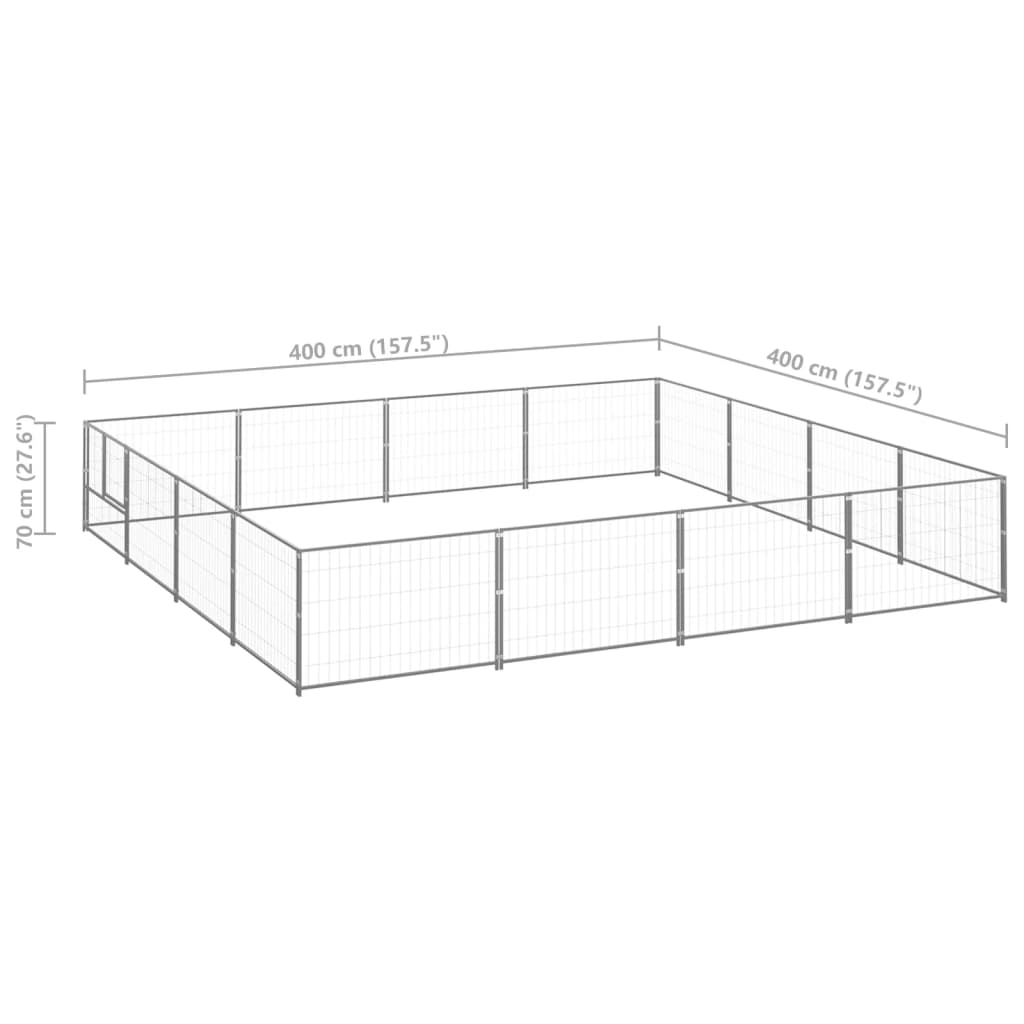 Hondenkennel 16 m² staal zilverkleurig - AllerleiShop