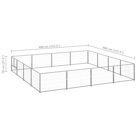 Hondenkennel 16 m² staal zilverkleurig - AllerleiShop