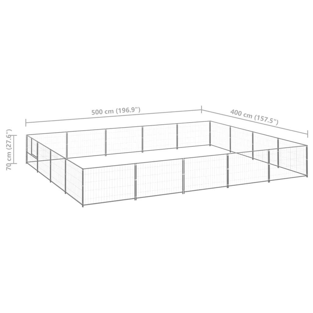 Hondenkennel 20 m² staal zilverkleurig - AllerleiShop