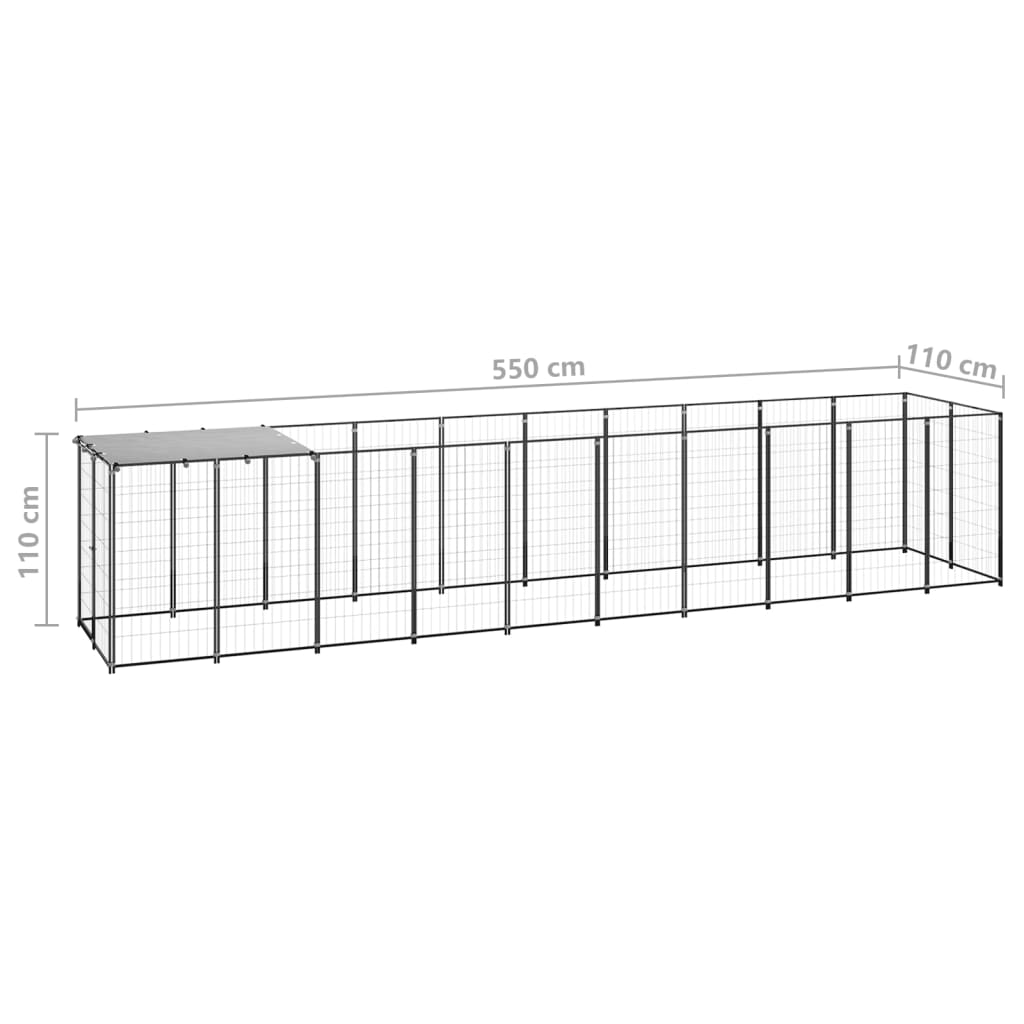 Hondenkennel 6,05 m² staal zwart - AllerleiShop