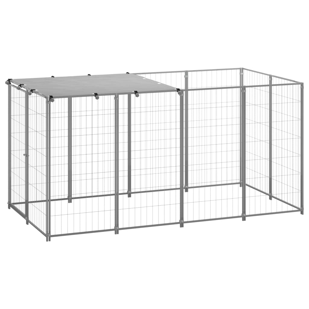 Hondenkennel 2,42 m² staal zilverkleurig - AllerleiShop