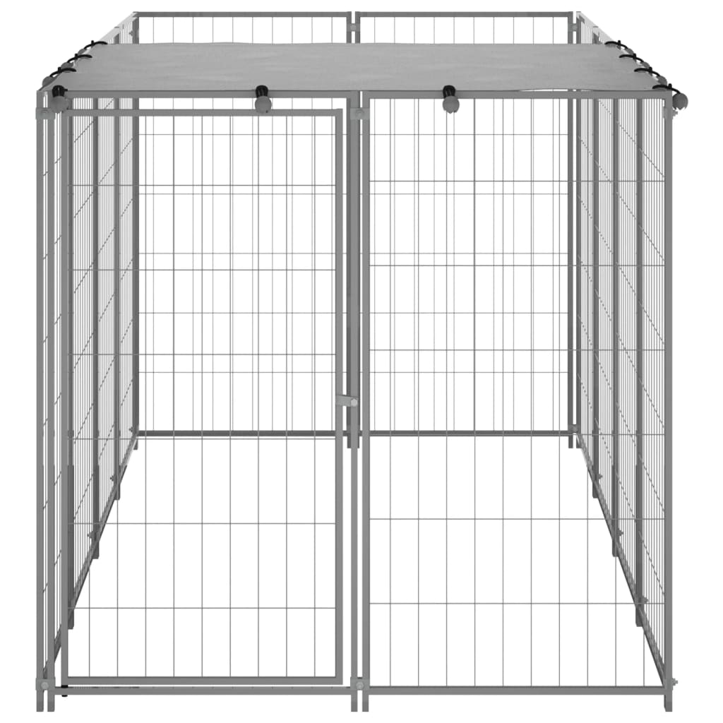 Hondenkennel 2,42 m² staal zilverkleurig - AllerleiShop