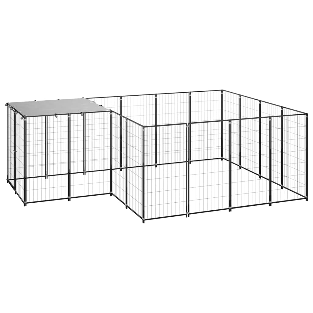 Hondenkennel 6,05 m² staal zwart - AllerleiShop