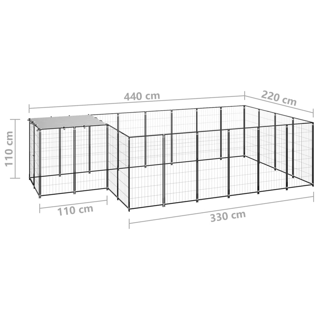 Hondenkennel 8,47 m² staal zwart - AllerleiShop