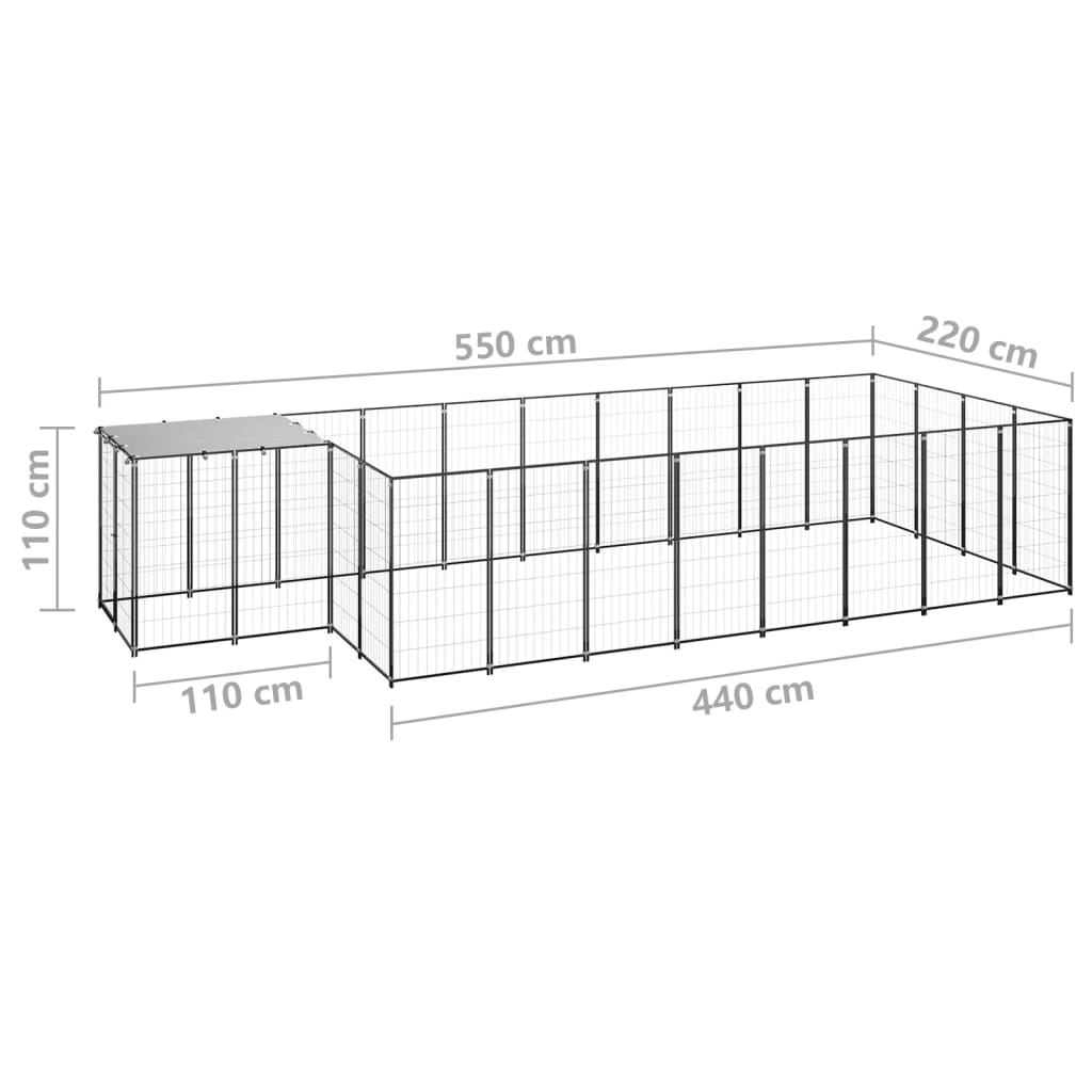 Hondenkennel 10,89 m² staal zwart - AllerleiShop