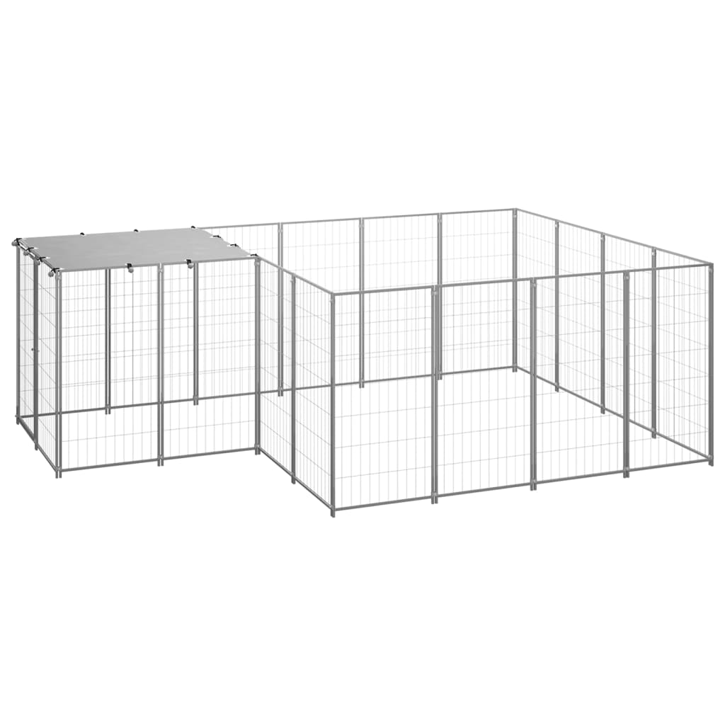 Hondenkennel 6,05 m² staal zilverkleurig - AllerleiShop