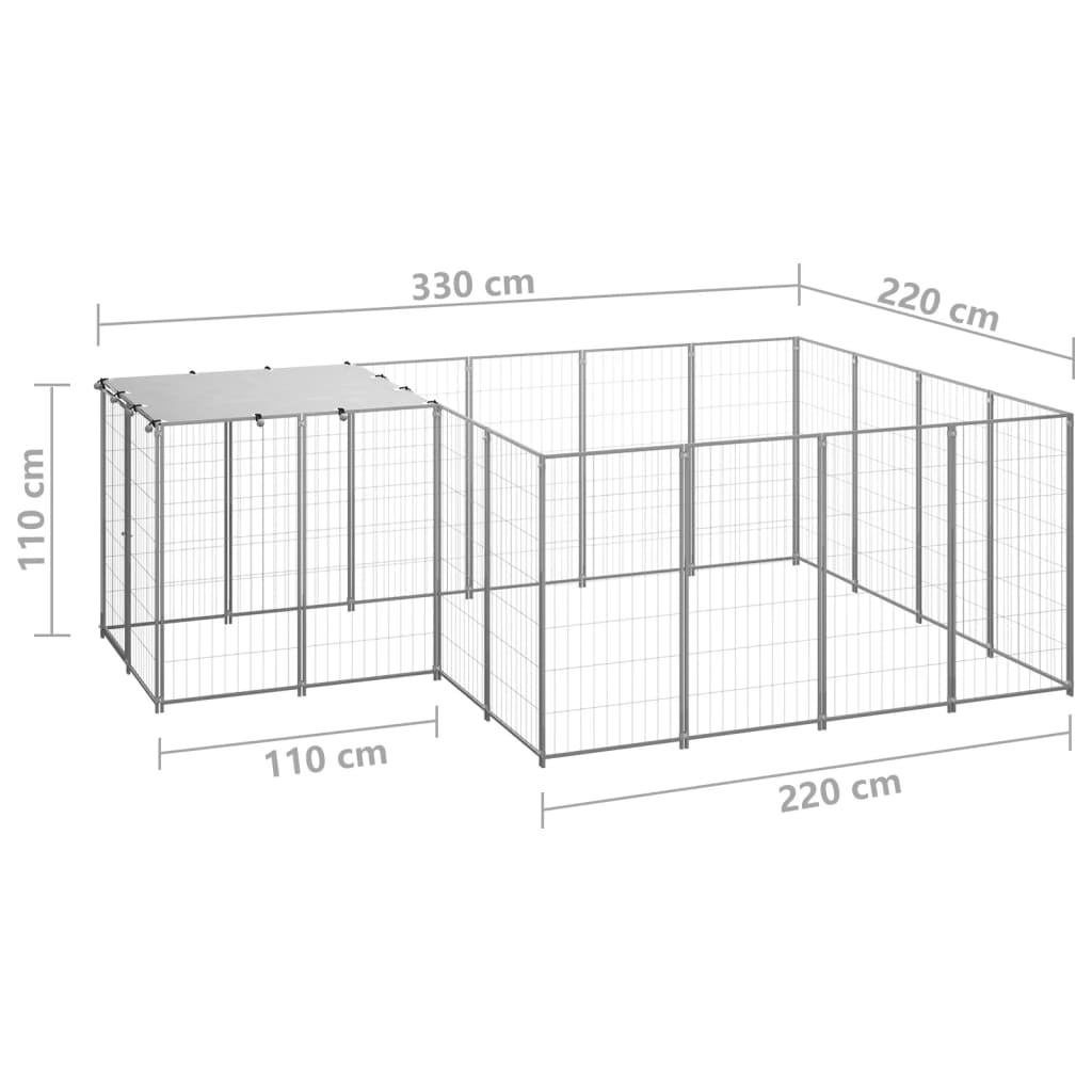 Hondenkennel 6,05 m² staal zilverkleurig - AllerleiShop