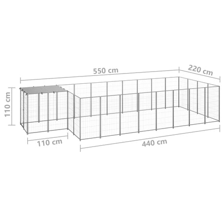 Hondenkennel 10,89 m² staal zilverkleurig - AllerleiShop