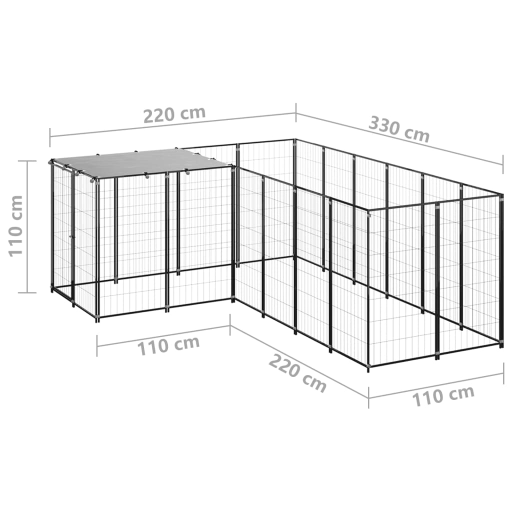 Hondenkennel 4,84 m² staal zwart - AllerleiShop