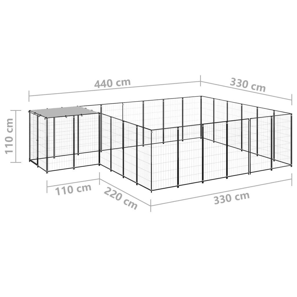 Hondenkennel 12,1 m² staal zwart - AllerleiShop