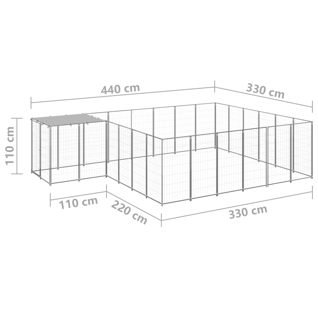 Hondenkennel 12,1 m² staal zilverkleurig - AllerleiShop