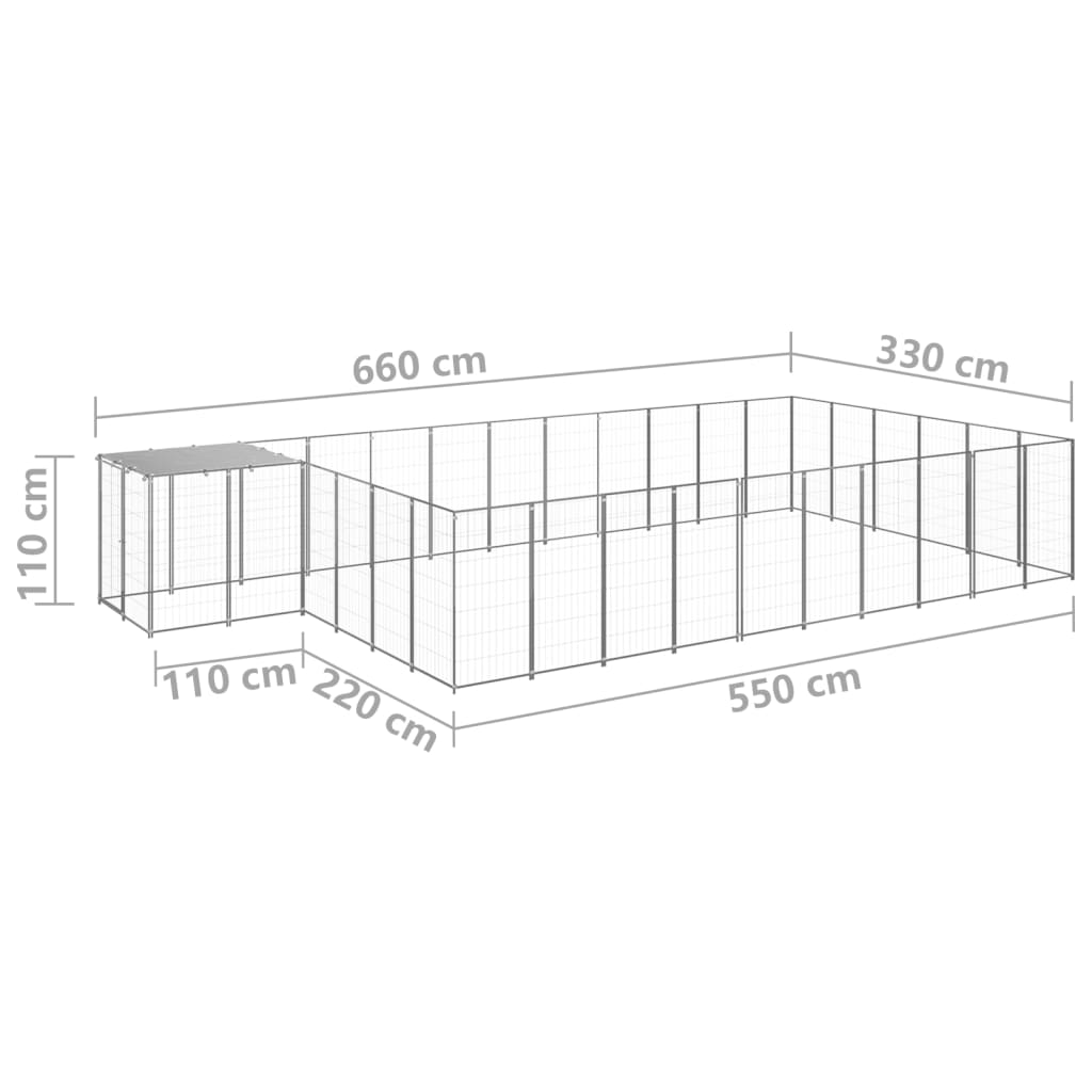 Hondenkennel 19,36 m² staal zilverkleurig - AllerleiShop