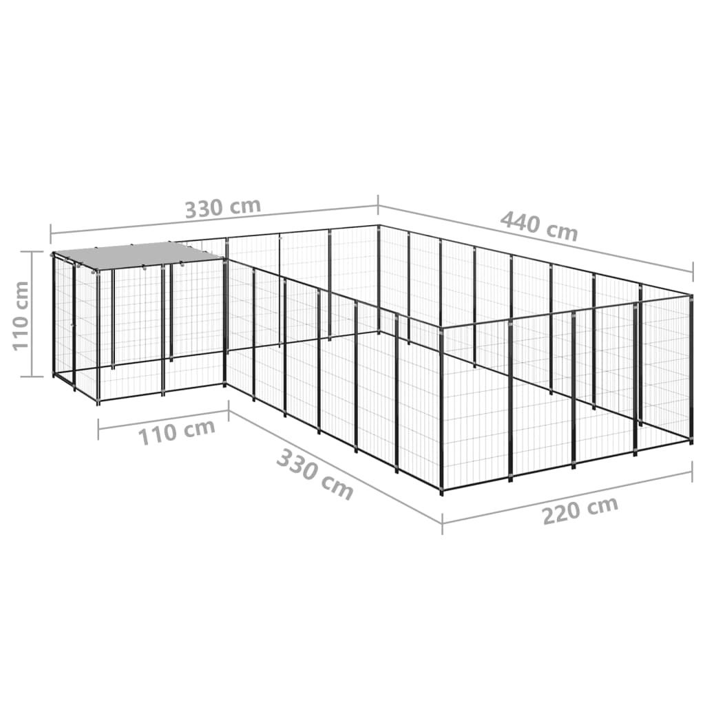 Hondenkennel 10,89 m² staal zwart - AllerleiShop