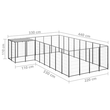 Hondenkennel 10,89 m² staal zwart - AllerleiShop