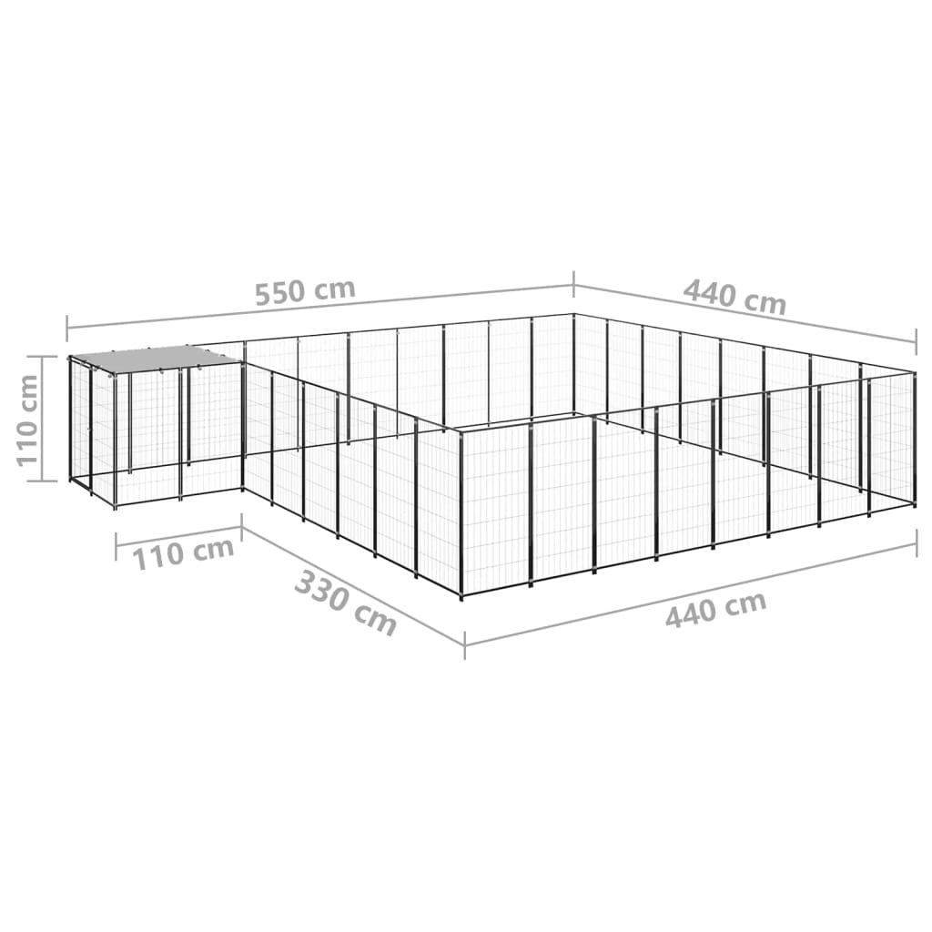 Hondenkennel 20,57 m² staal zwart - AllerleiShop