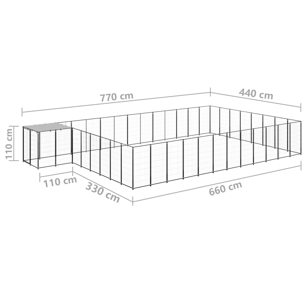 Hondenkennel 30,25 m² staal zwart - AllerleiShop