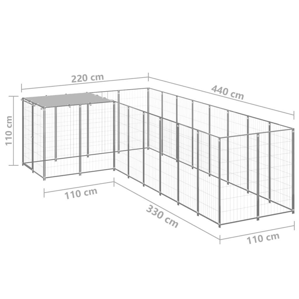 Hondenkennel 6,05 m² staal zilverkleurig - AllerleiShop