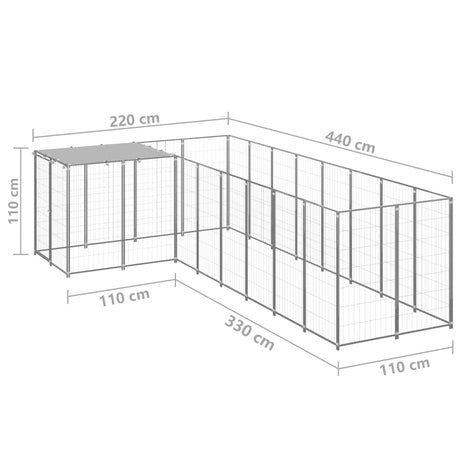 Hondenkennel 6,05 m² staal zilverkleurig - AllerleiShop