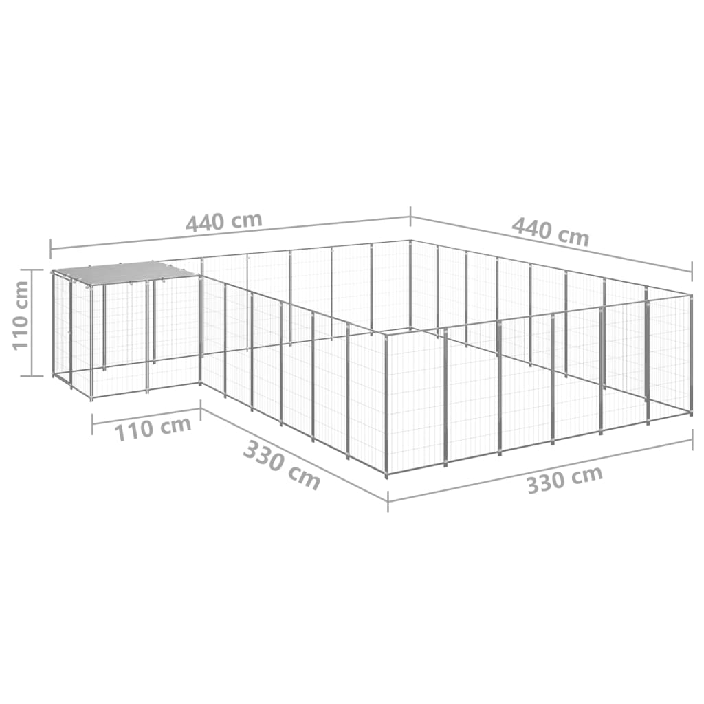 Hondenkennel 15,73 m² staal zilverkleurig - AllerleiShop