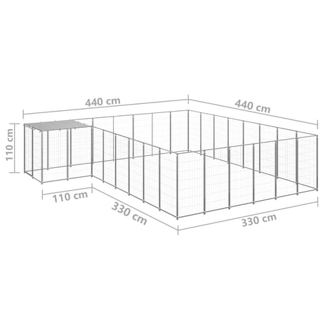 Hondenkennel 15,73 m² staal zilverkleurig - AllerleiShop