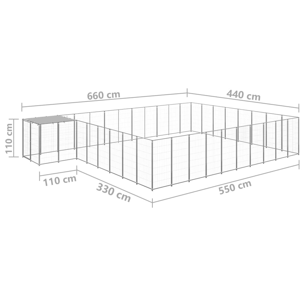 Hondenkennel 25,41 m² staal zilverkleurig - AllerleiShop