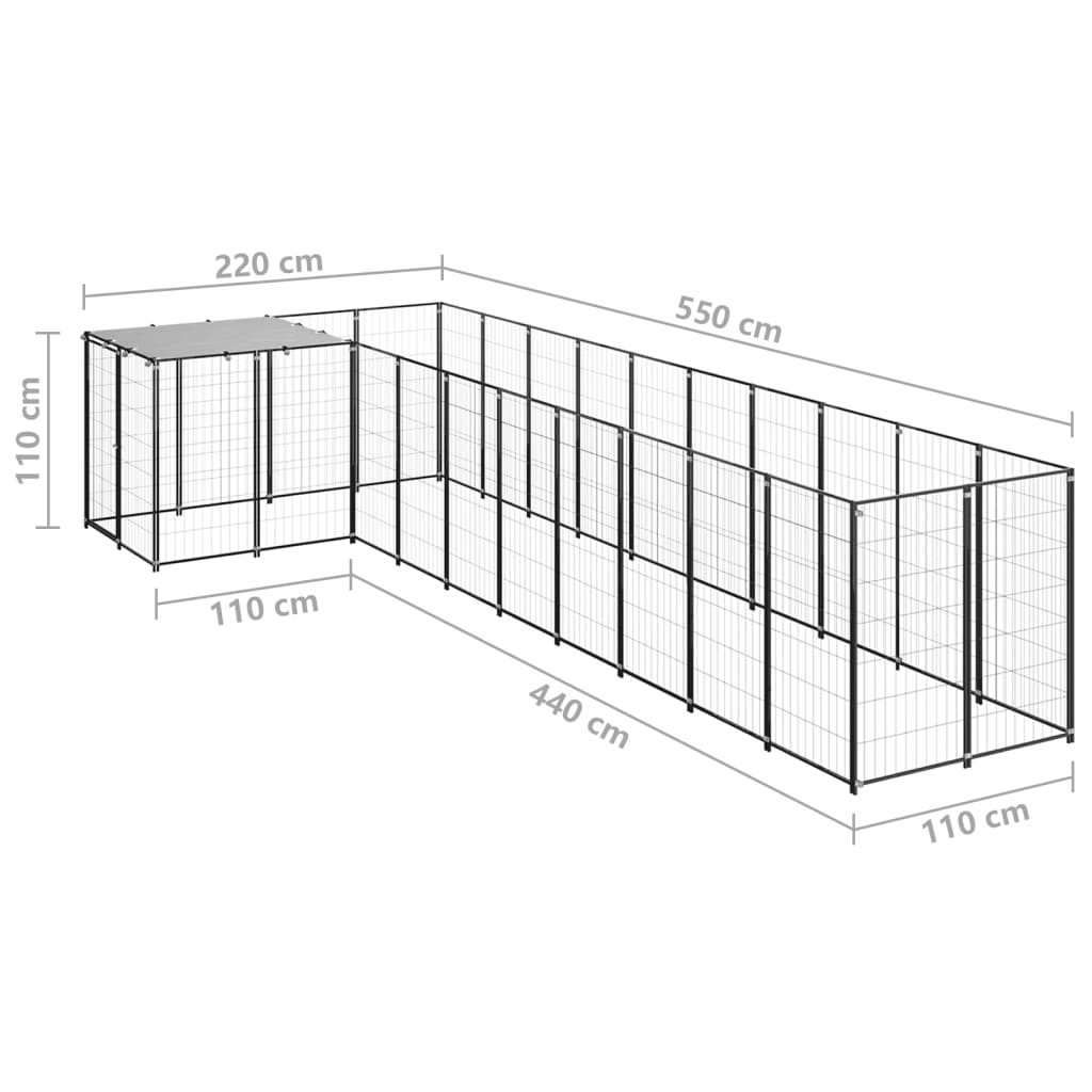 Hondenkennel 7,26 m² staal zwart - AllerleiShop