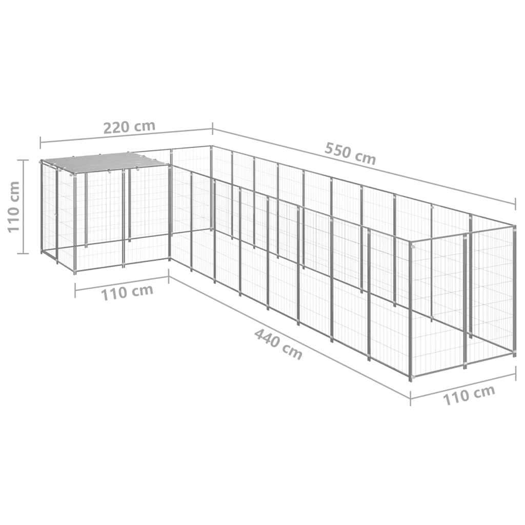 Hondenkennel 7,26 m² staal zilverkleurig - AllerleiShop