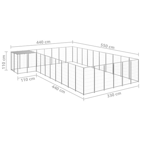 Hondenkennel 19,36 m² staal zilverkleurig - AllerleiShop