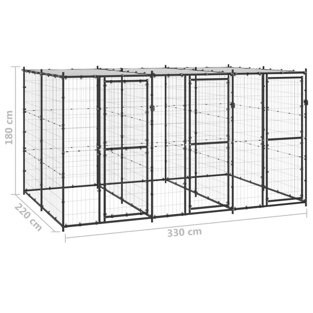 Hondenkennel met dak 7,26 m² staal - AllerleiShop